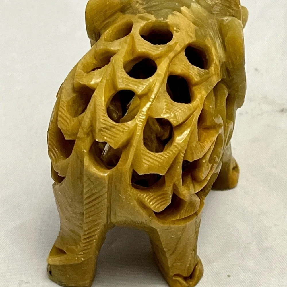 Hand Carved Soapstone Mother Elephant With Baby Calf Inside, Vintage, VGUC